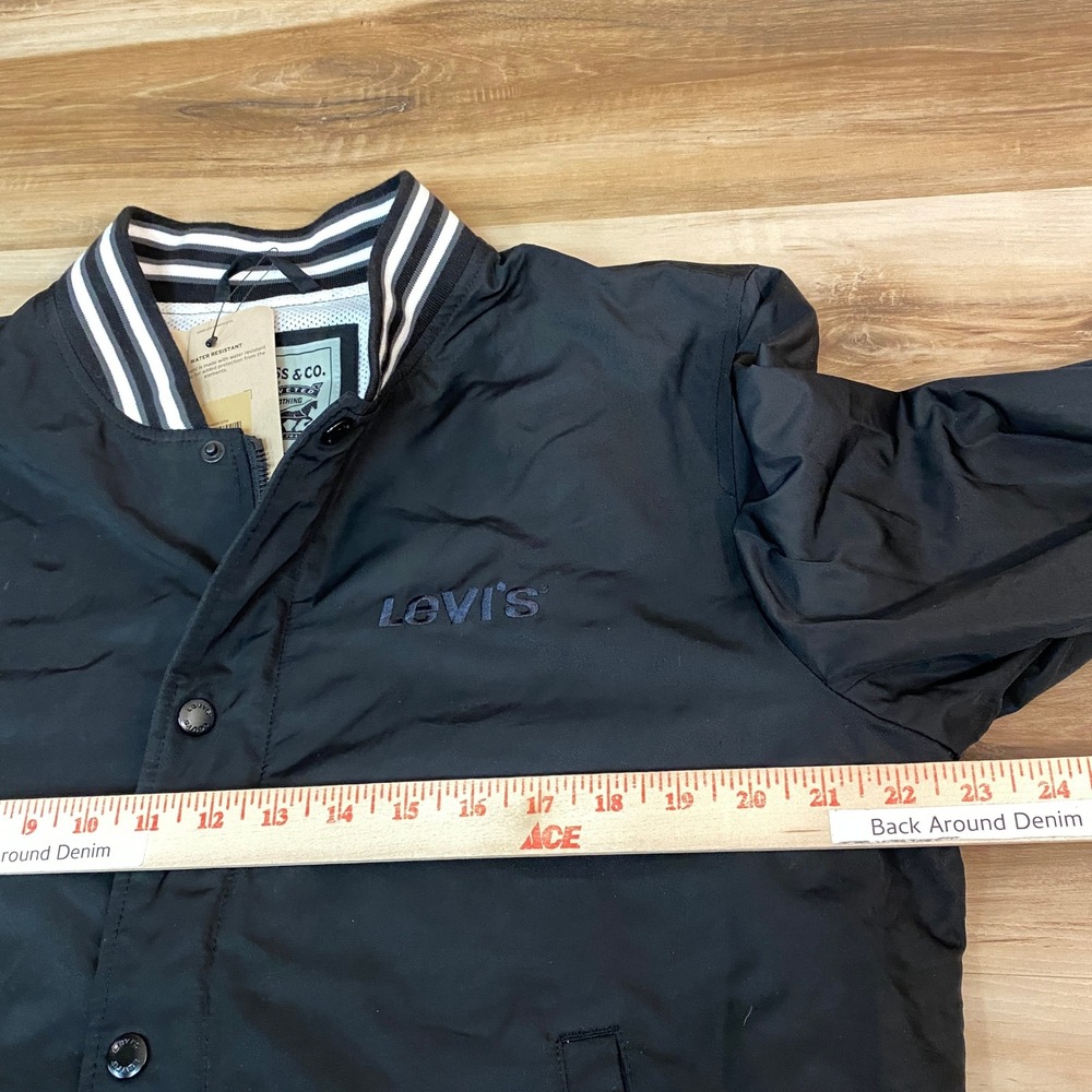 Levis Mens Water Resistant Varsity Bomber Jacket Black Medium NEW $118 - Picture 7 of 10